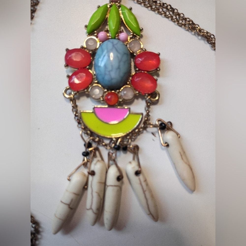 Vintage Statement Vibrant Tropical Multicolor Necklace
